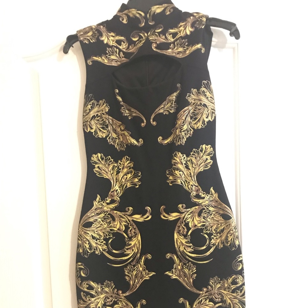 gold unique print midi dress (thick material)